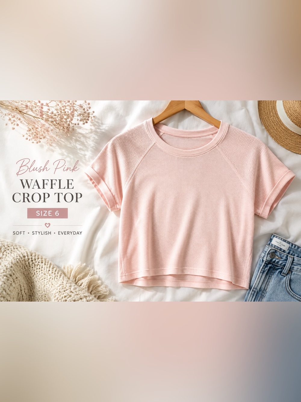 Blush Pink Waffle Knit Cropped Tee Size 6